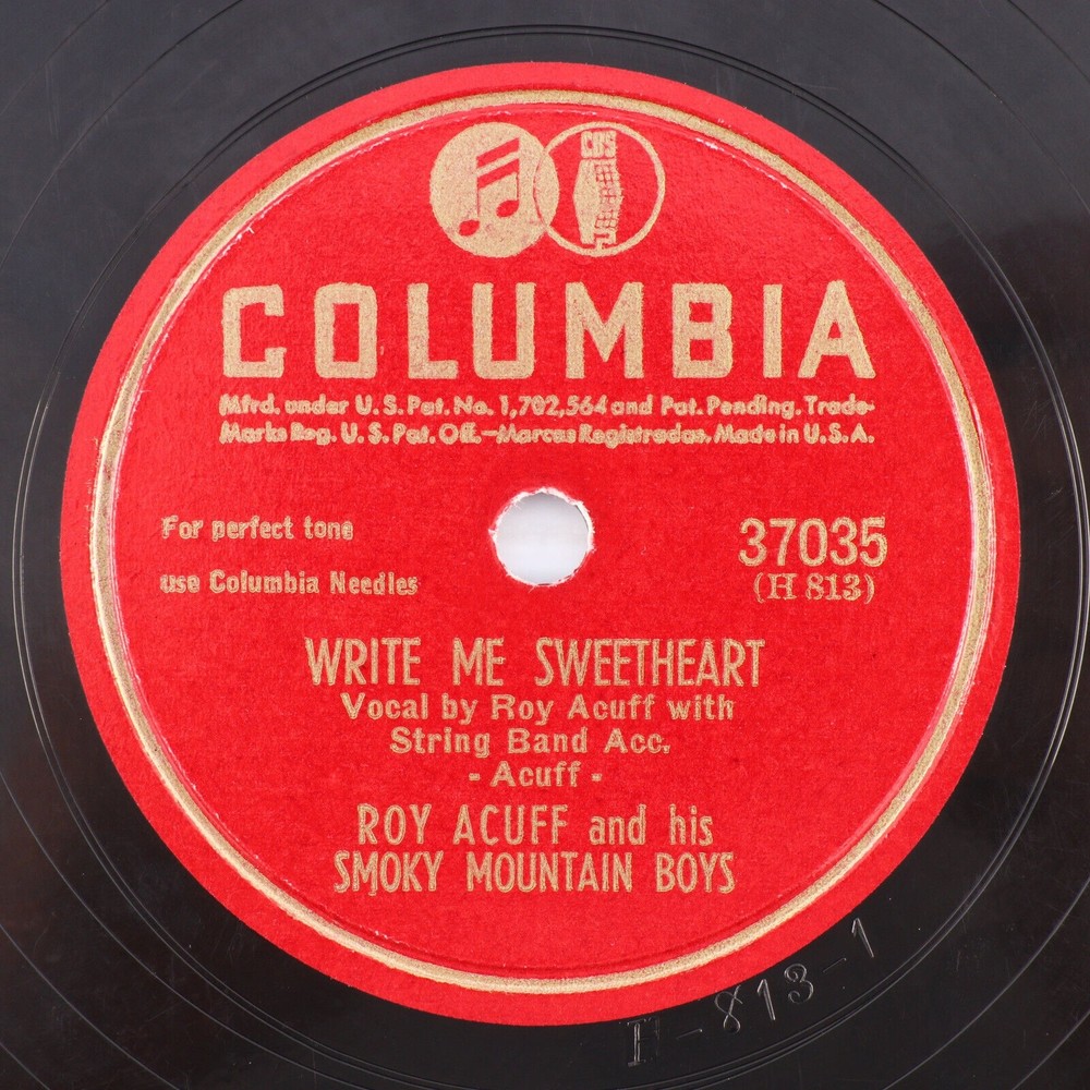 Roy Acuff, Write Me Sweetheart/I'll Forgive You But I Can't Forget 78 rpm Record